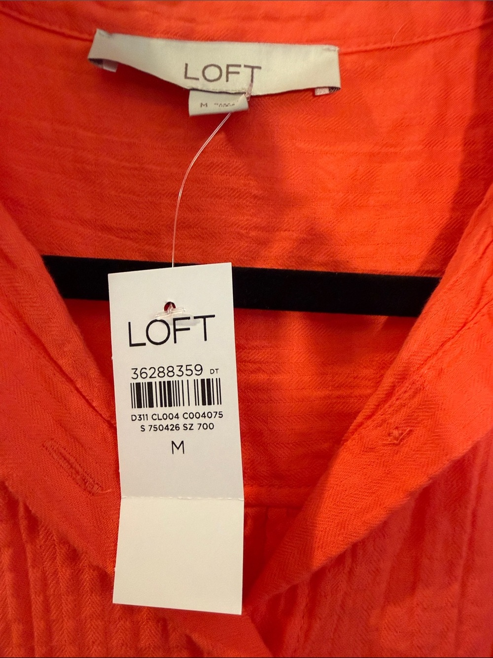 LOFT Bright Orange Cap Sleeve Button-Front Shirt - Picture 3 of 4
